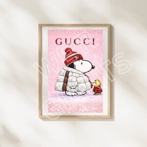 Snoopy Snowy Day Gucci Puffer Jacket + Woodstock Artwork 11x17